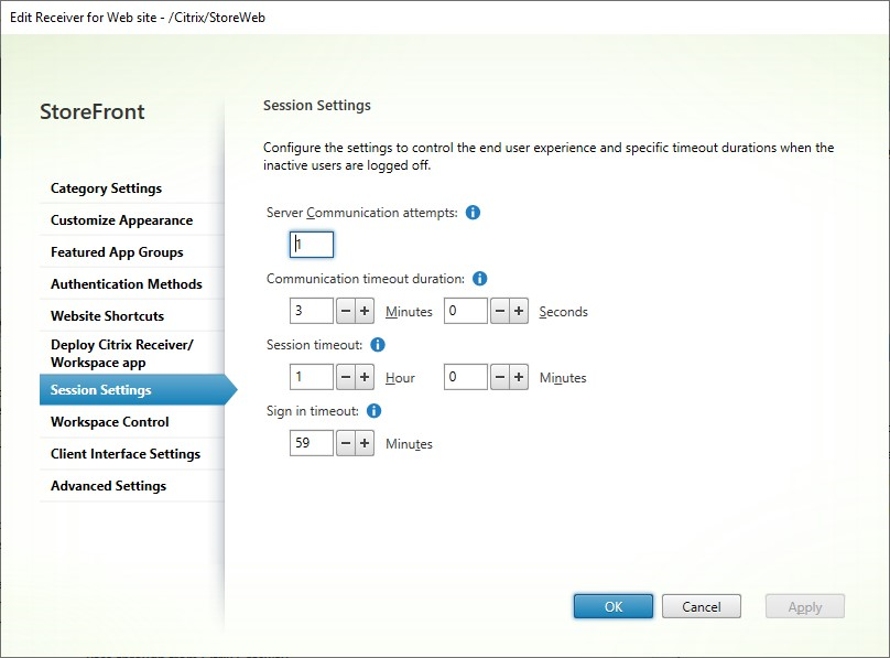 Screenshot of Session Settings screen