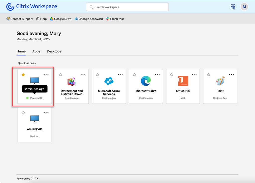 Screenshot of machine powered on