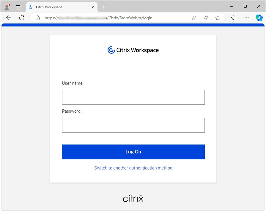 Screenshot of log in screen