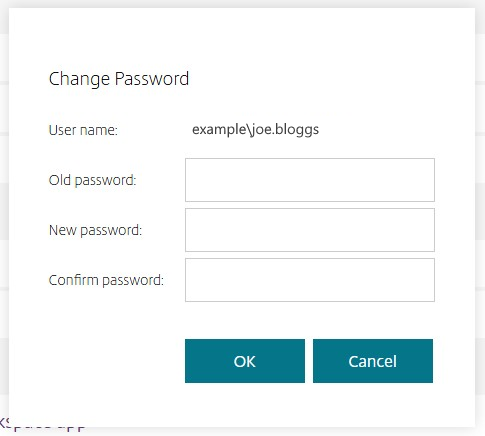 Screenshot of change password screen