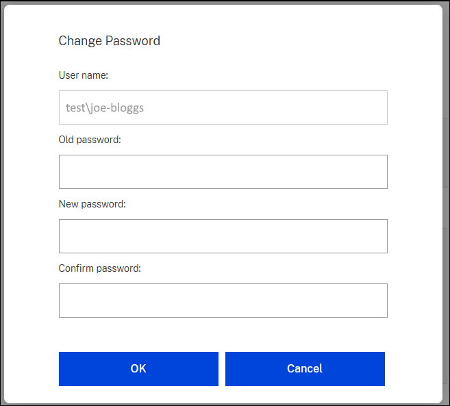 Screenshot of password change screen