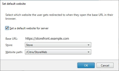 Screenshot of Set default website window