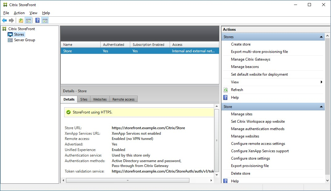 Screenshot of stores list