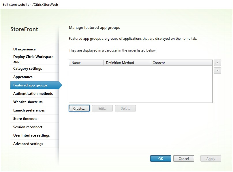 Screenshot of featured apps group tab