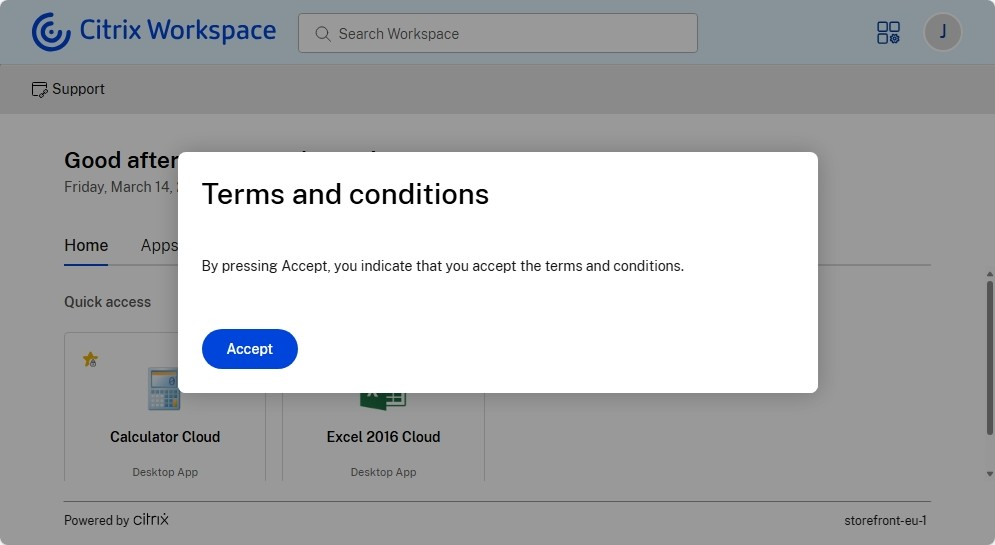 Screenshot of terms and conditions screen