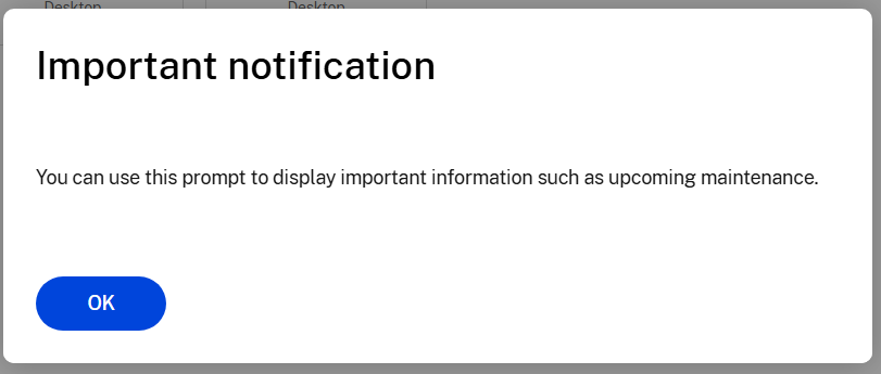 Screenshot of after log in message