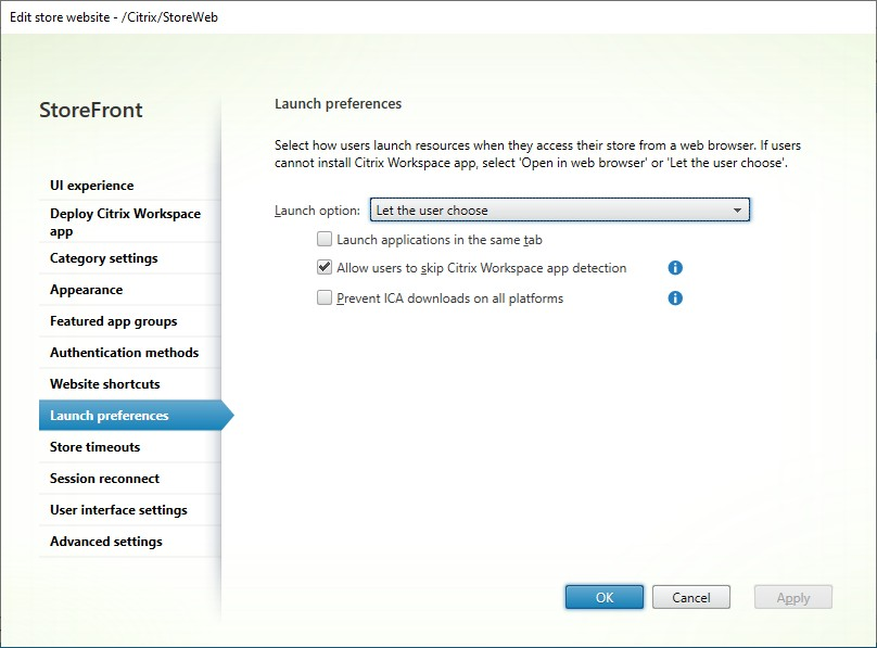 Screenshot of launch settings tab