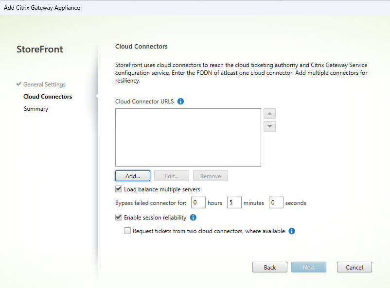 Screenshot of Add Gateway Appliance screen cloud connectors tab