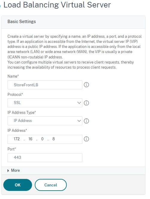 Screenshot of NetScaler Load Balancing Virtual Server screen