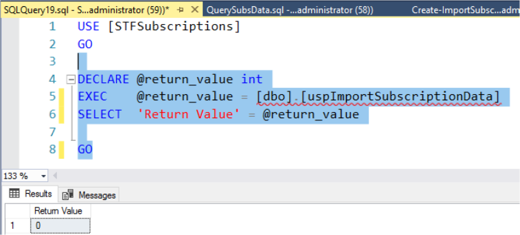 Execute the Stored Procedure screenshot