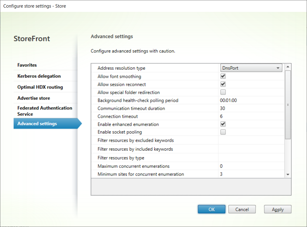Screenshot of advanced settings screen