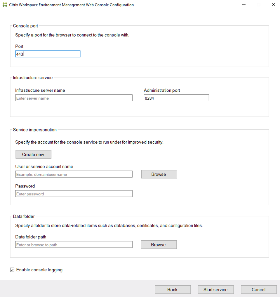 Web console default port