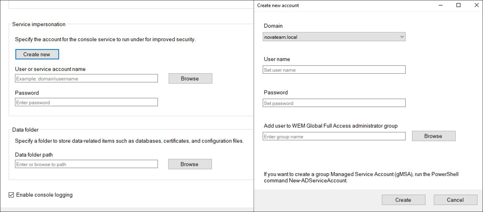 Service impersonation - create account