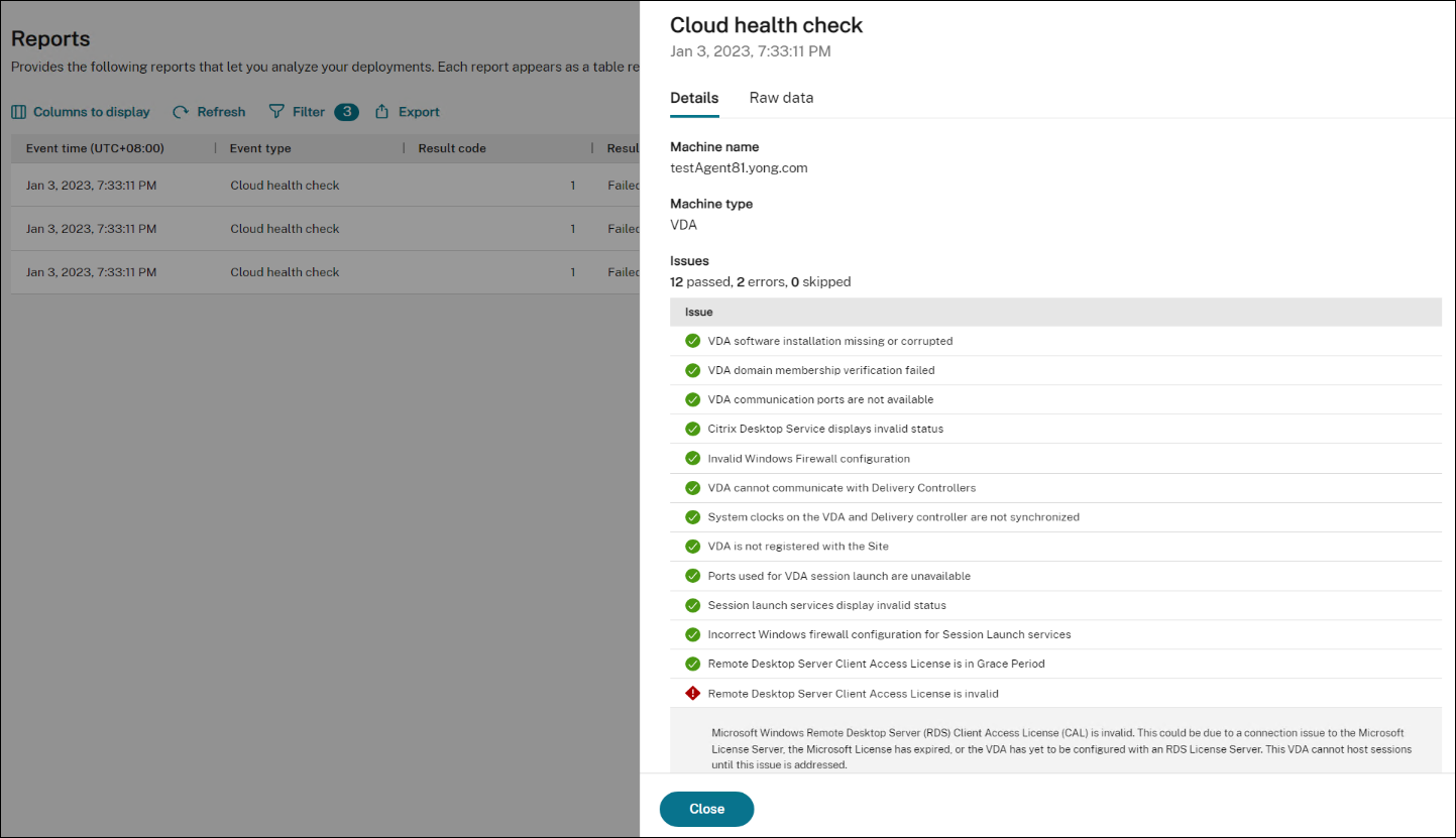Health check report