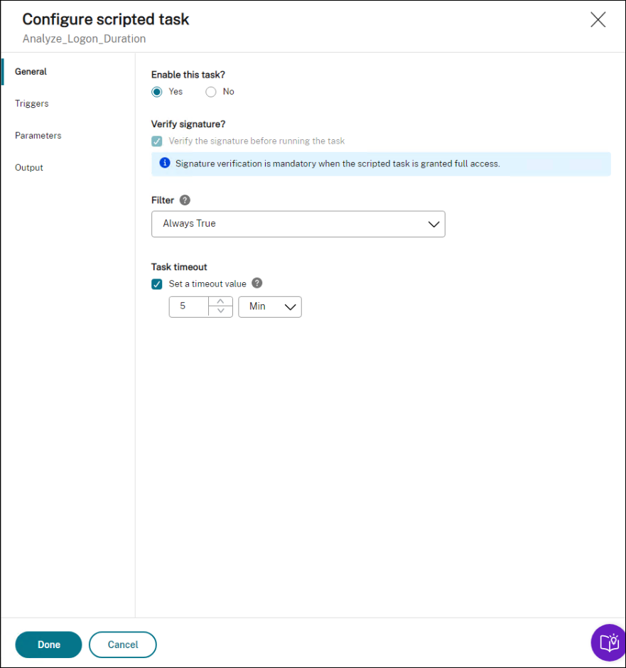 Configure the scripted task in General