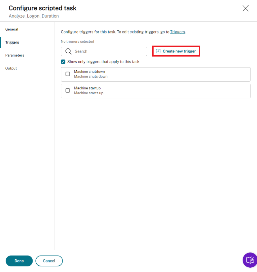 Configure the scripted task in Trigger