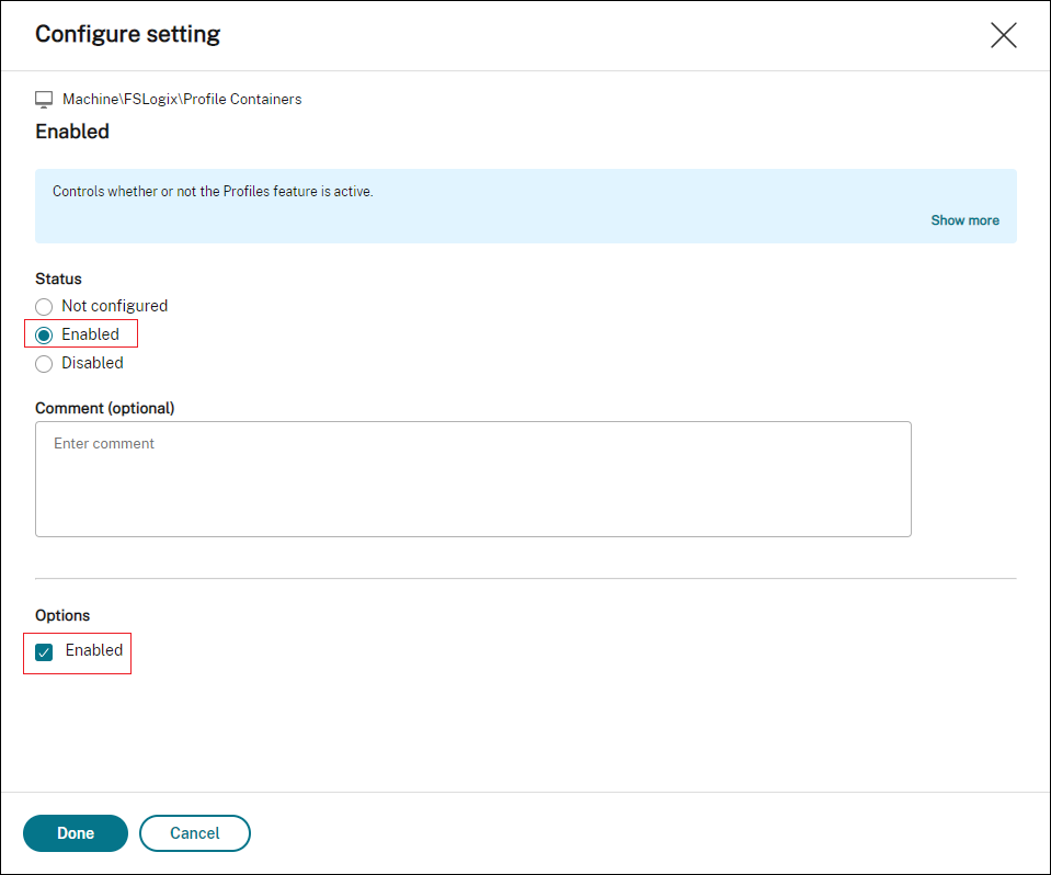 Enabled setting