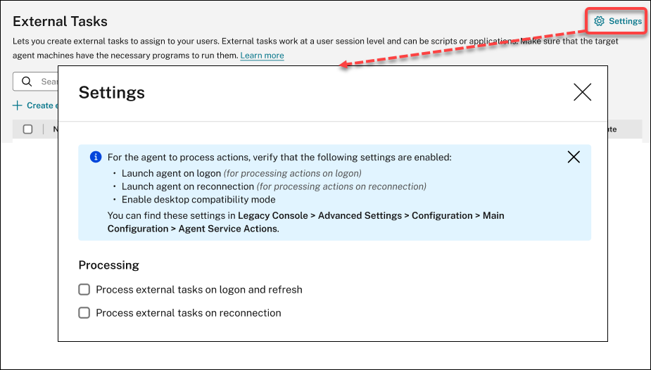 External task - advanced settings