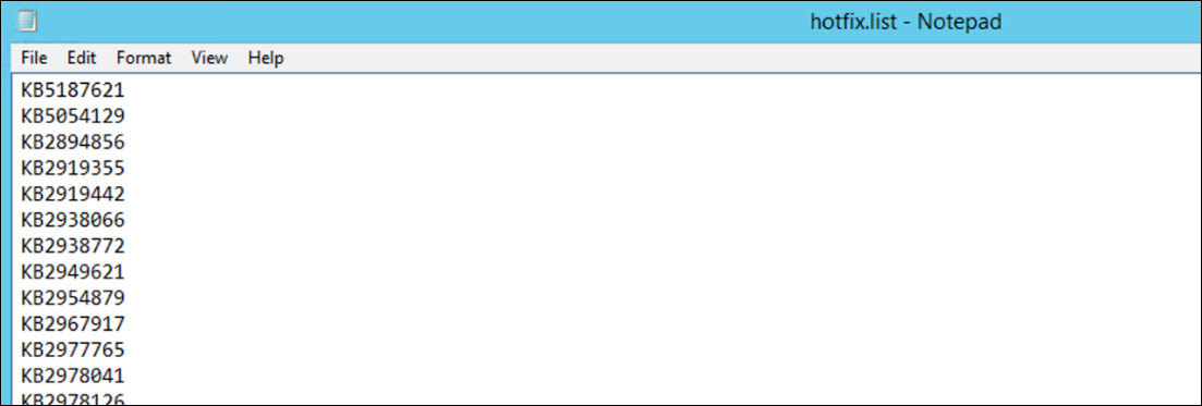 File including a list of updates