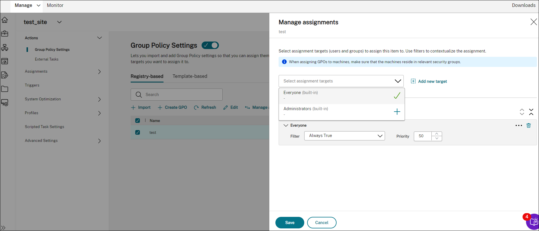 Manage assignments