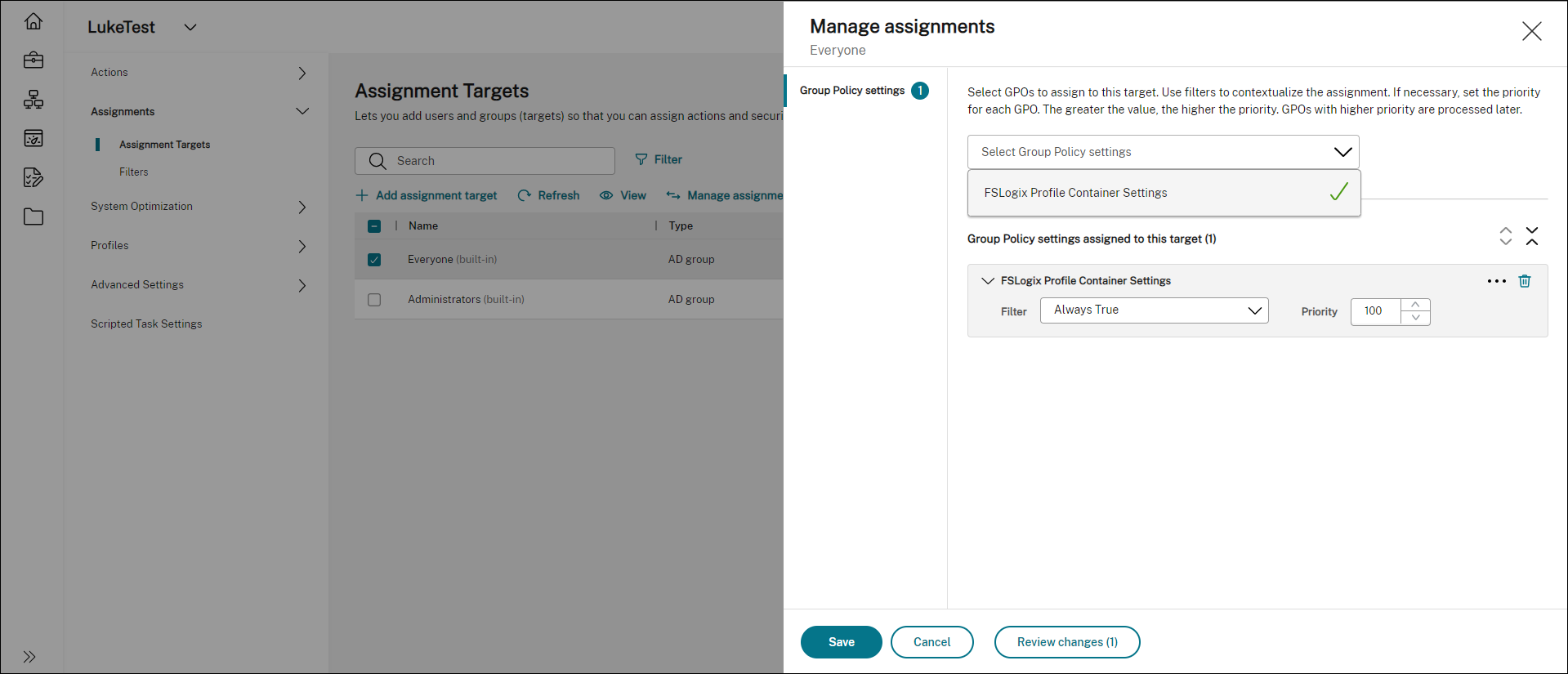 Manage assignments