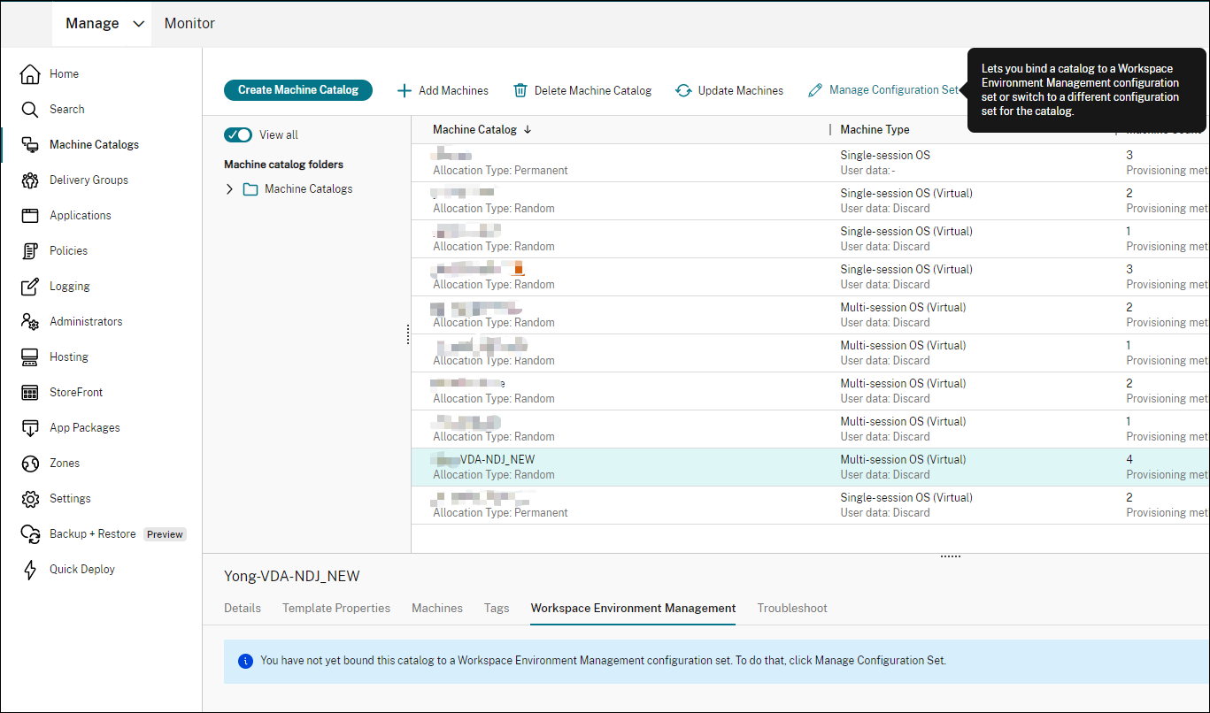 Manage configuration set option