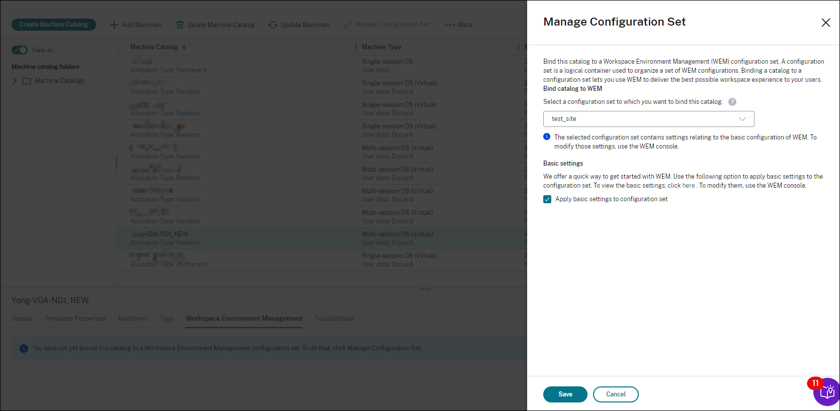 Manage configuration set wizard