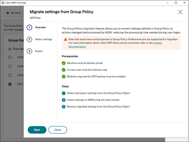 Migrate export