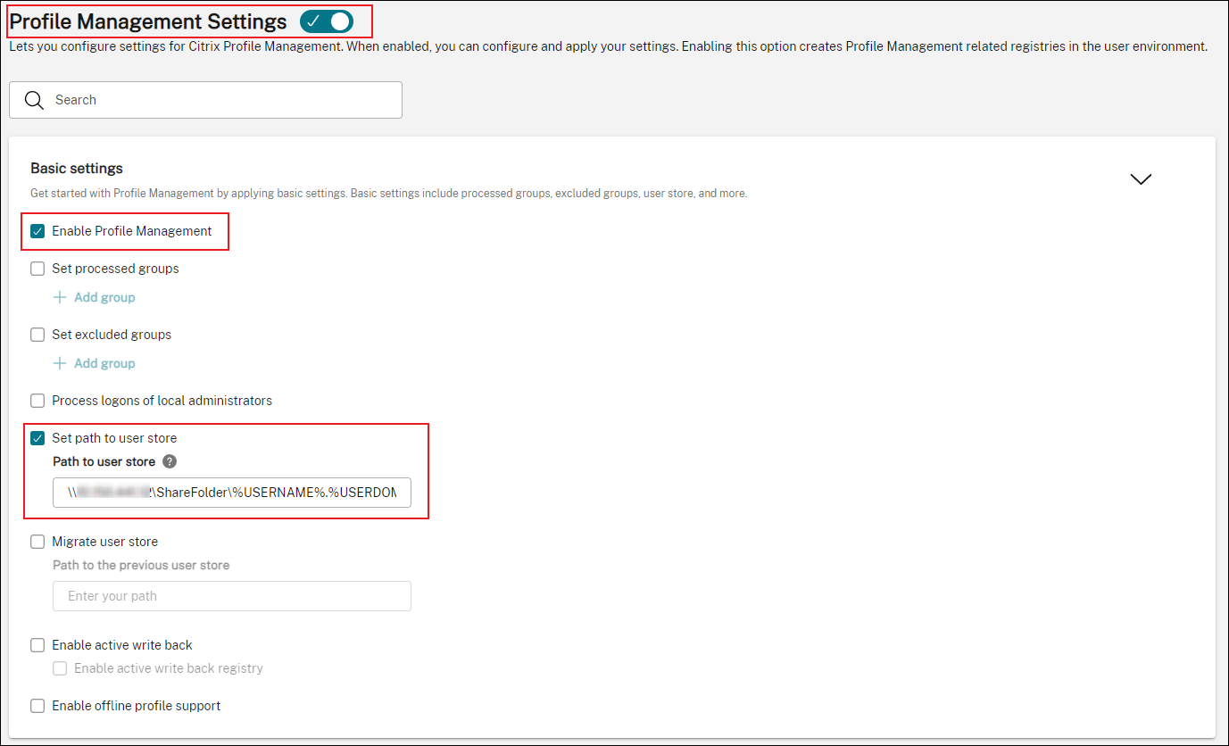 Profile Management - Basic settings