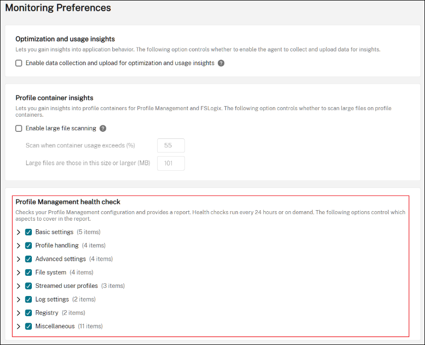 Profile Management health check scope