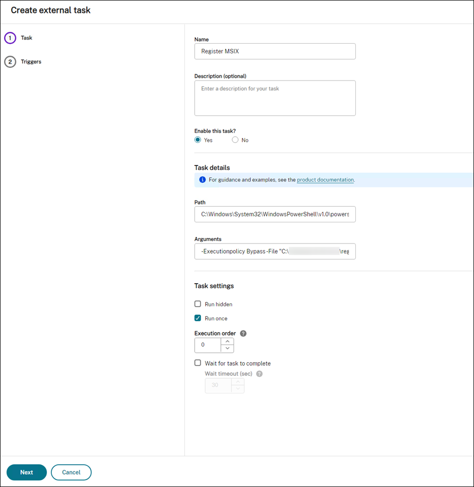 Task to register MSIX