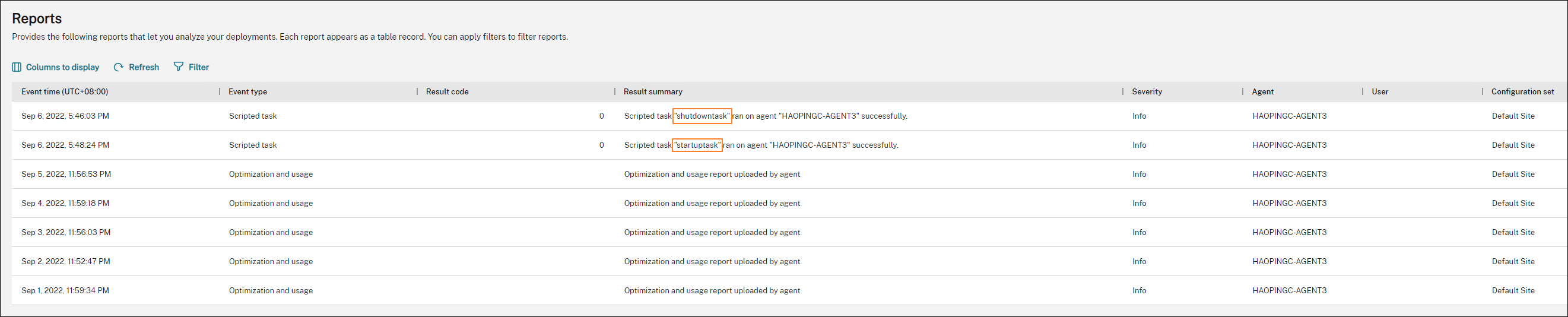 Task execution report