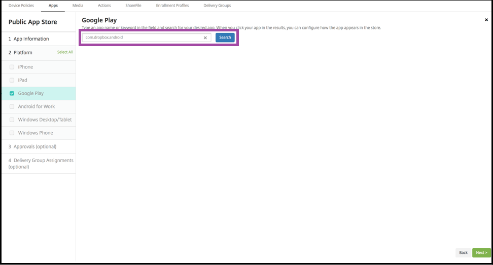 searching for an app