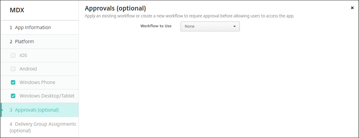 Apps configuration screen