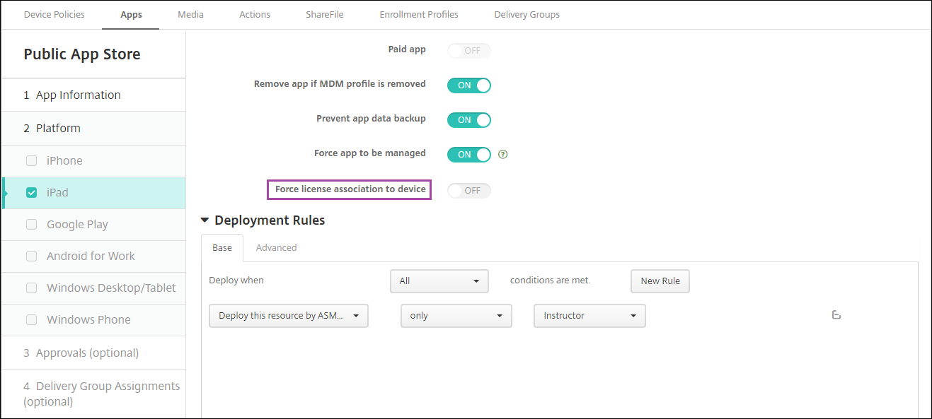 Apps configuration screen