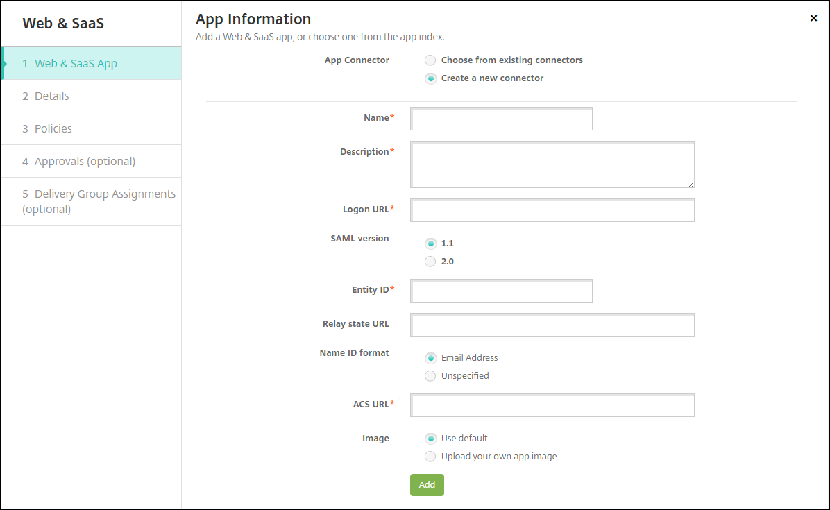 Apps configuration screen