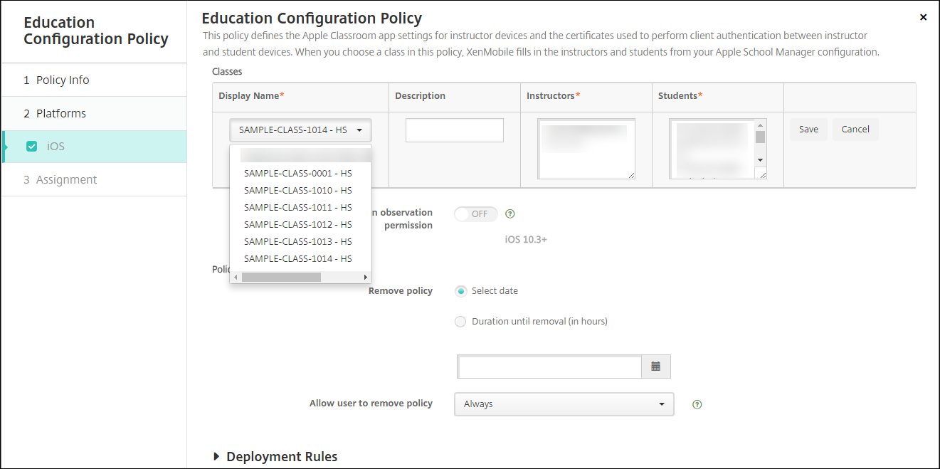 Device Policies configuration screen
