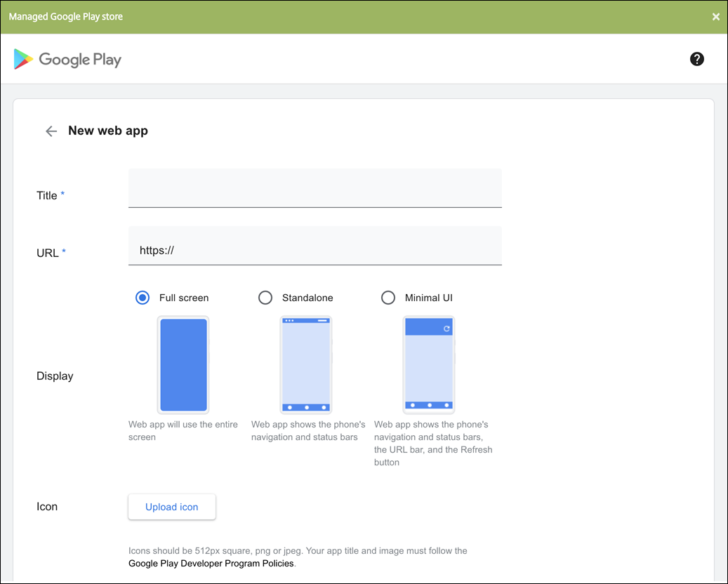 Web app configuration screen