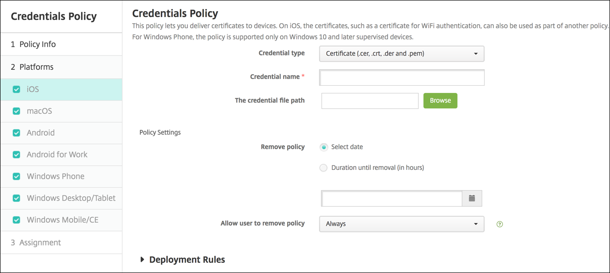Image of Device Policies configuration screen