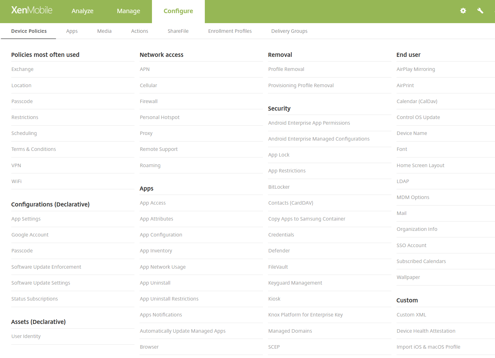 declarative device policies