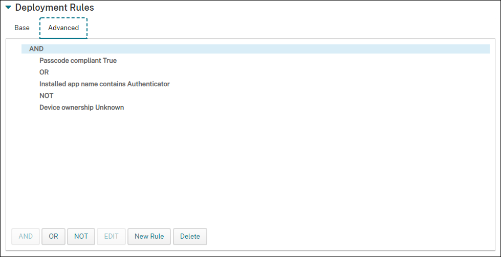 Deployment rules advanced configuration