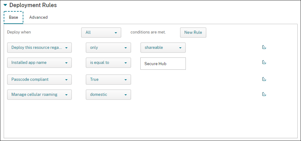 Deployment rules base configuration