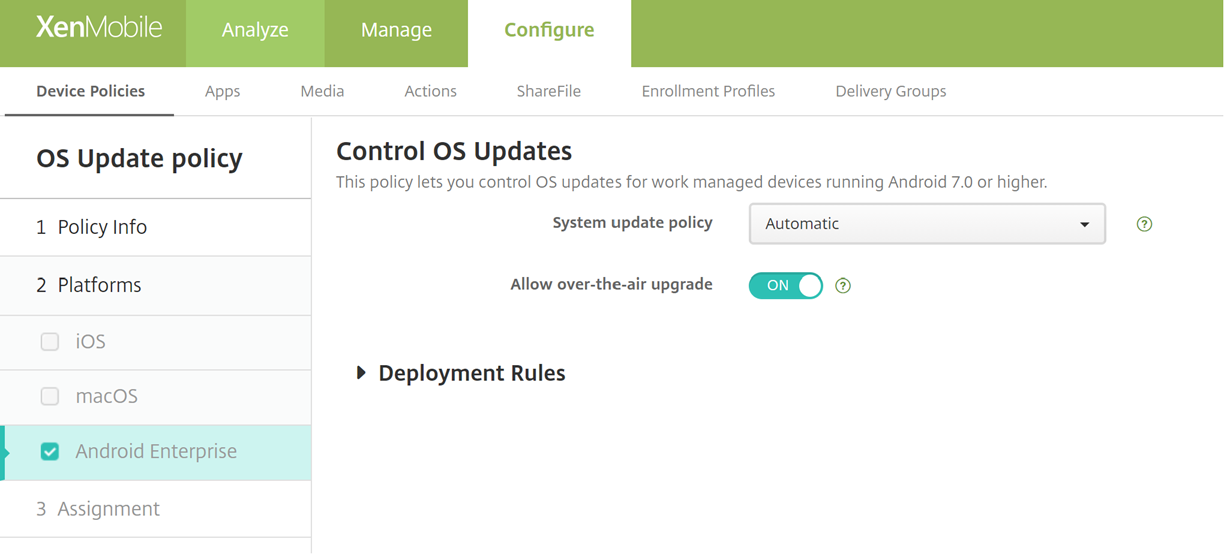 Image of Device Policies configuration screen