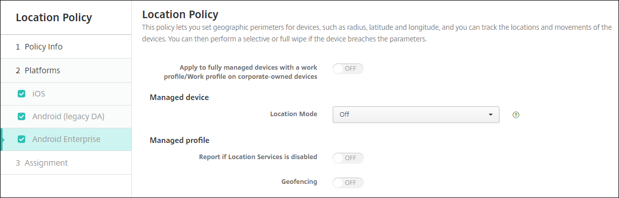 Device Policies configuration screen