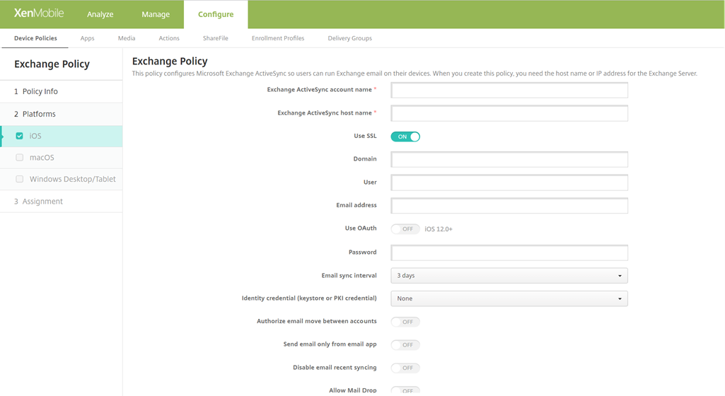 Image of Device Policies configuration screen