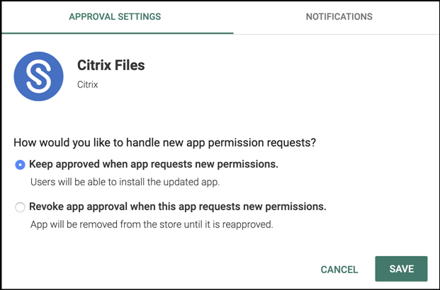 Google Play approval settings