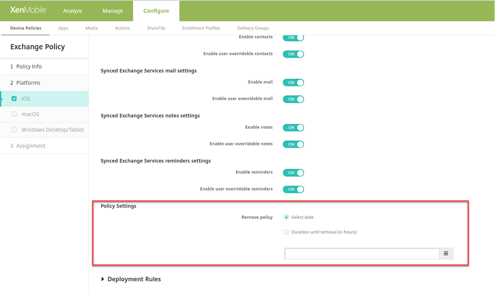 Image of Policy settings