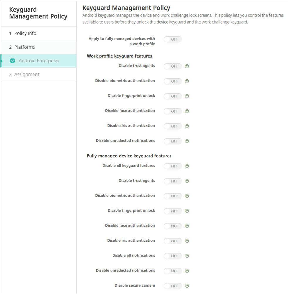 Device Policies configuration screen