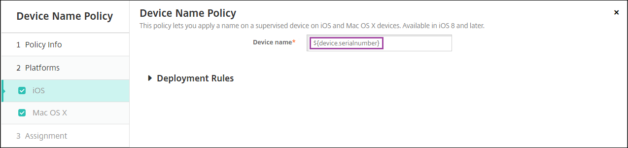 Image of macro in the Device Policy configuration screen