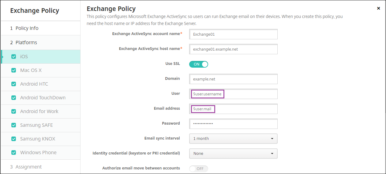 Image of macro in the Device Policy configuration screen